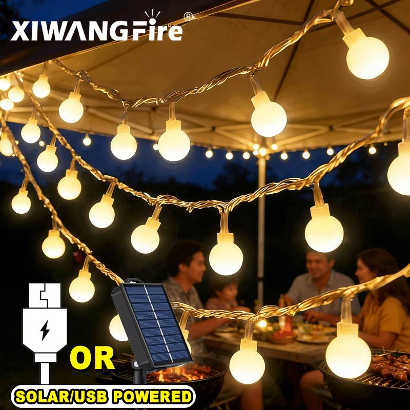Outdoor Lighting And Landscape - 3-10M Solar-/USB-/Batterie-Lichterketten, Feenhafte Kugel-LED-Lichter, Wasserdicht für