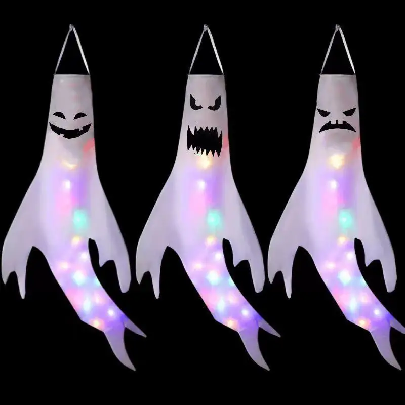Outdoor Lighting Effects - Halloween LED-Geister-Windfahne, hängende Dekoration, leuchtende gruselige